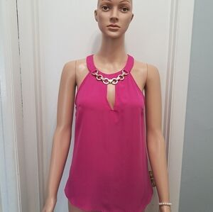 Bebe Fuchsia Tank Top with Chain Accent